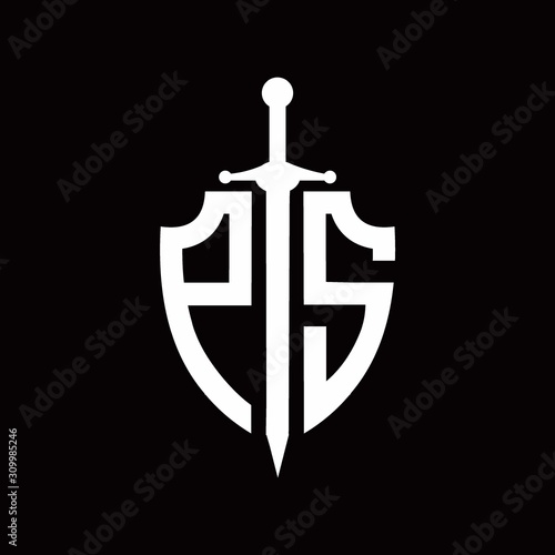 PS logo with shield shape and sword design template