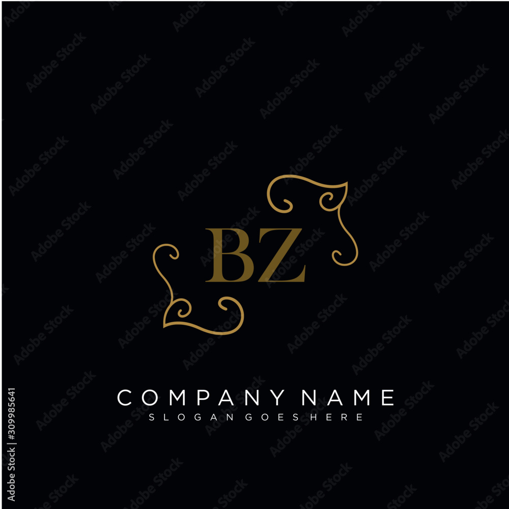 Initial letter BZ logo luxury vector mark, gold color elegant classical