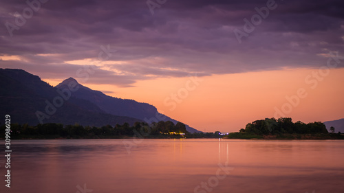 Sunset on the Mekong river at Champasak, Laos