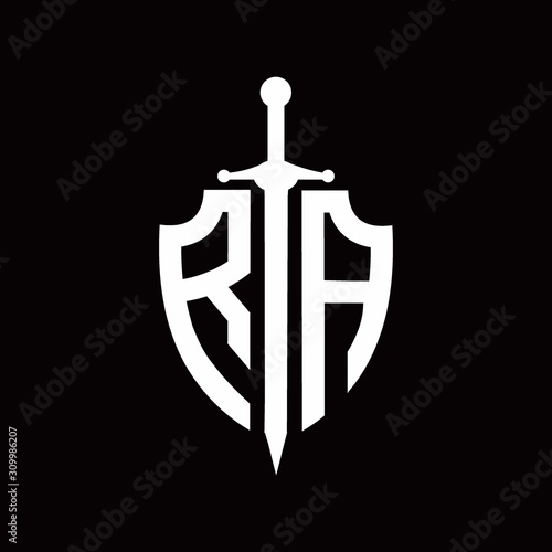 RA logo with shield shape and sword design template