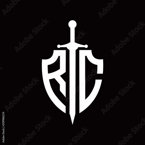 RC logo with shield shape and sword design template