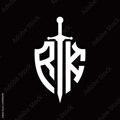 RK logo with shield shape and sword design template