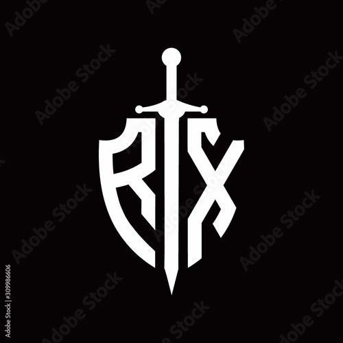 RX logo with shield shape and sword design template