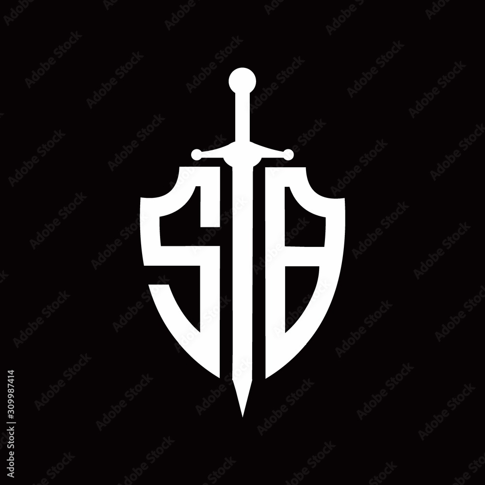 SB logo with shield shape and sword design template Stock Vector ...