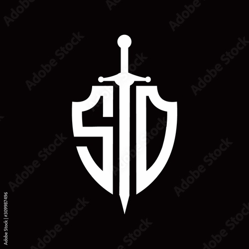 SD logo with shield shape and sword design template