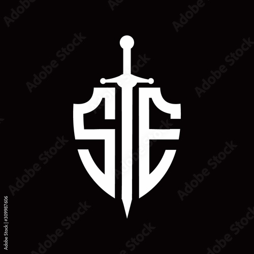 SE logo with shield shape and sword design template