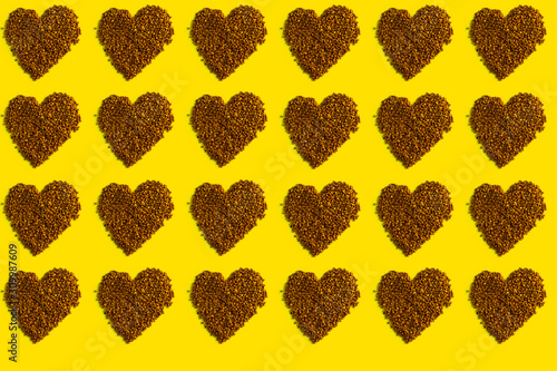 uckwheat heart on yellow background pattern isolate texture