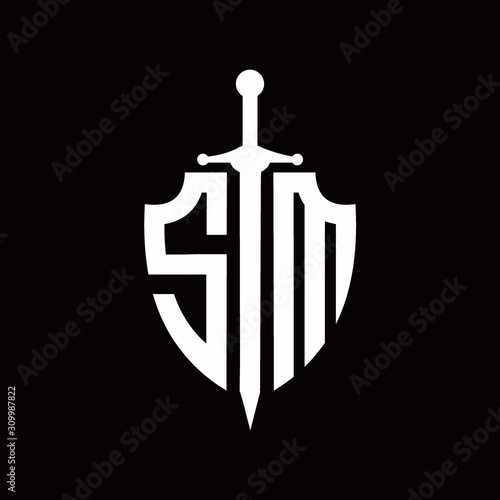 SM logo with shield shape and sword design template