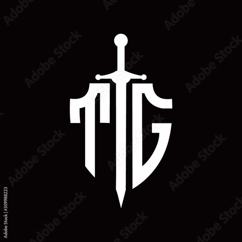 TG logo with shield shape and sword design template