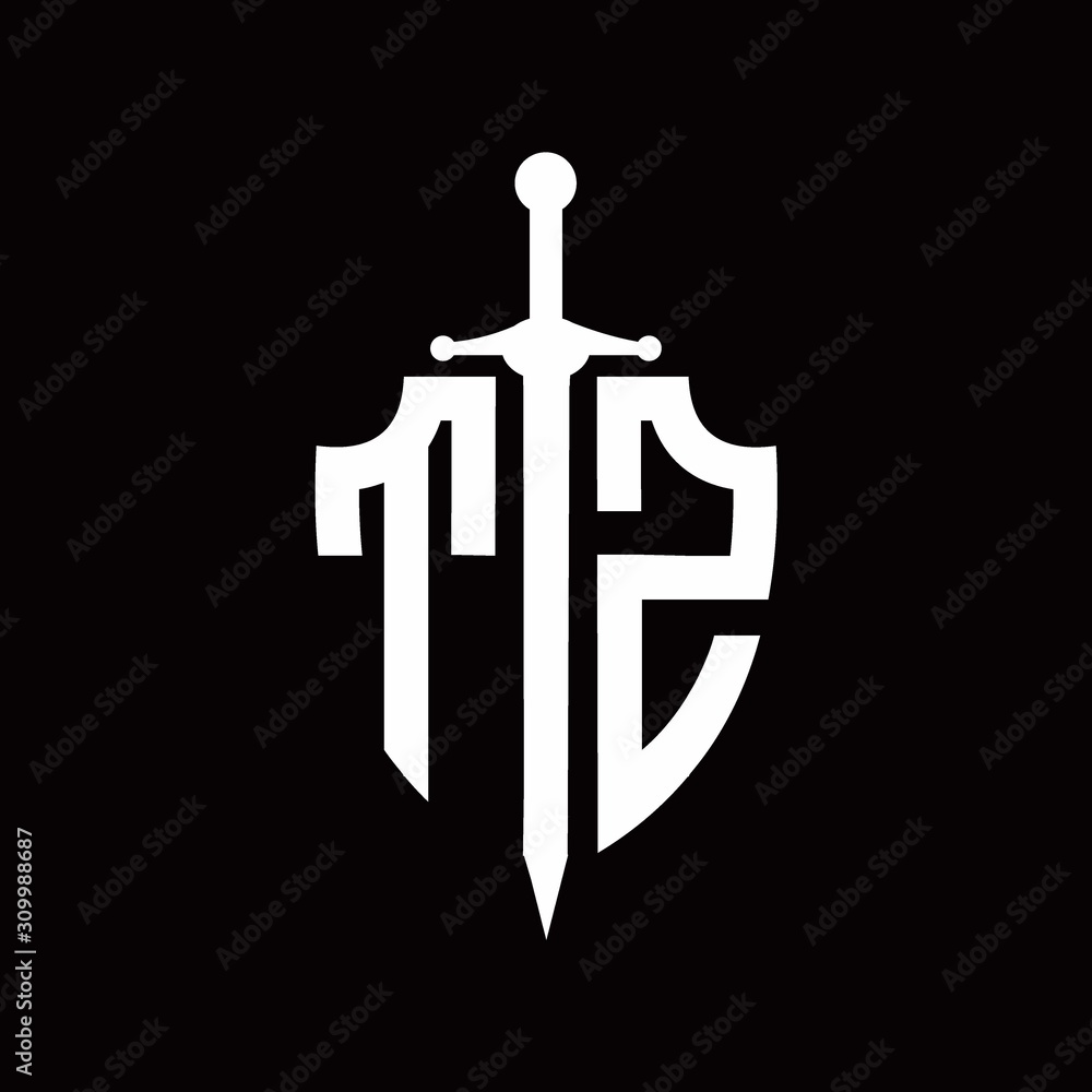 Obraz premium TZ logo with shield shape and sword design template