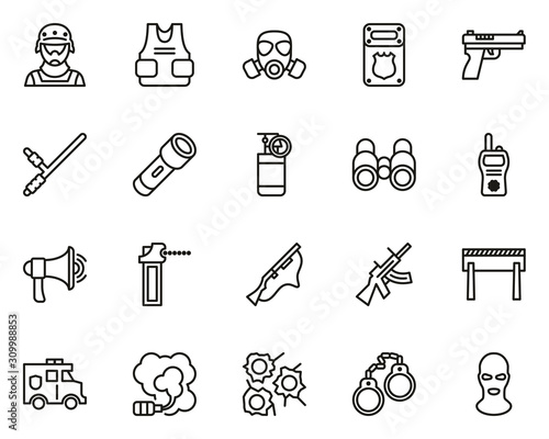 SWAT Team Icons Thin Line Set Big