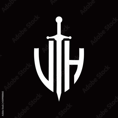 VH logo with shield shape and sword design template