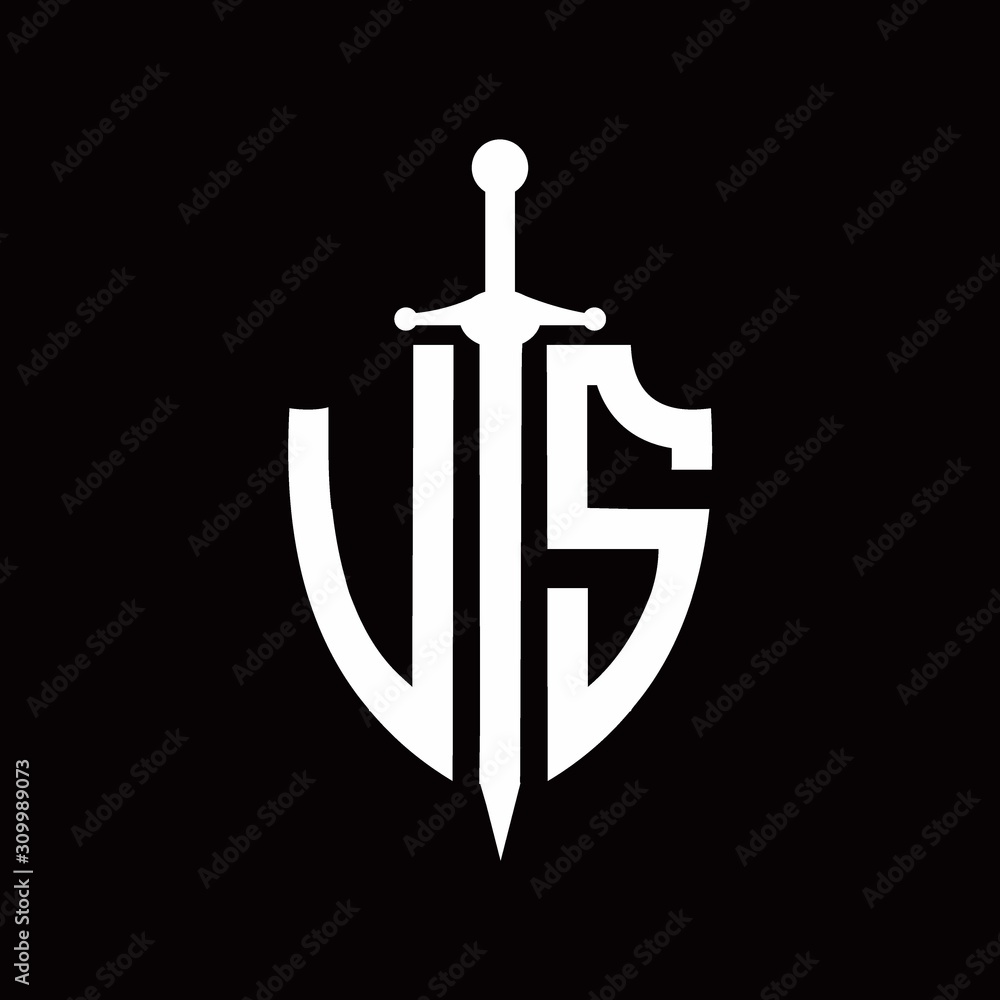 VS logo with shield shape and sword design template VS logo with shield shape and sword design template