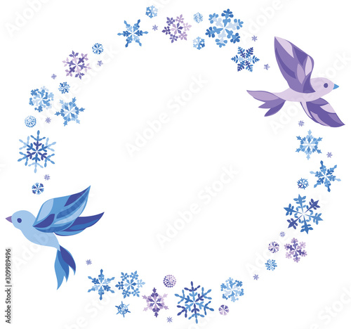 雪　小鳥　フレーム