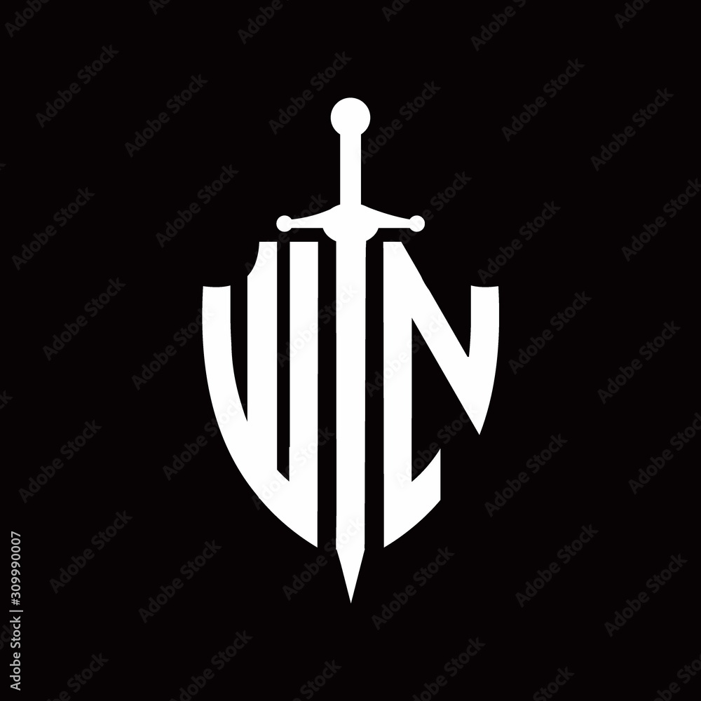 WN logo with shield shape and sword design template Stock Vector ...