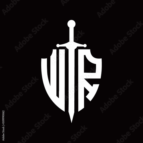 WR logo with shield shape and sword design template