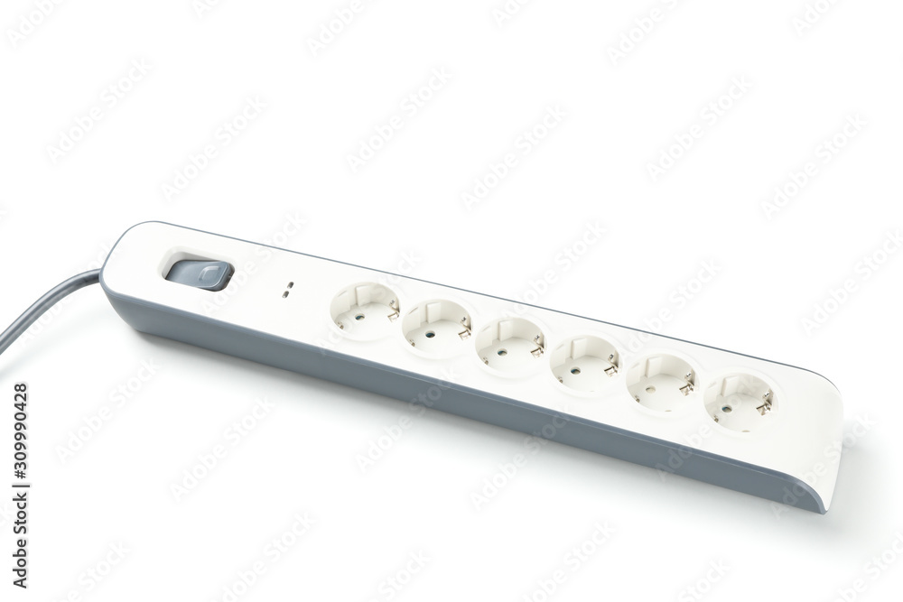 6 - way power strip isolated on white background 6 - way power strip isolated on white background