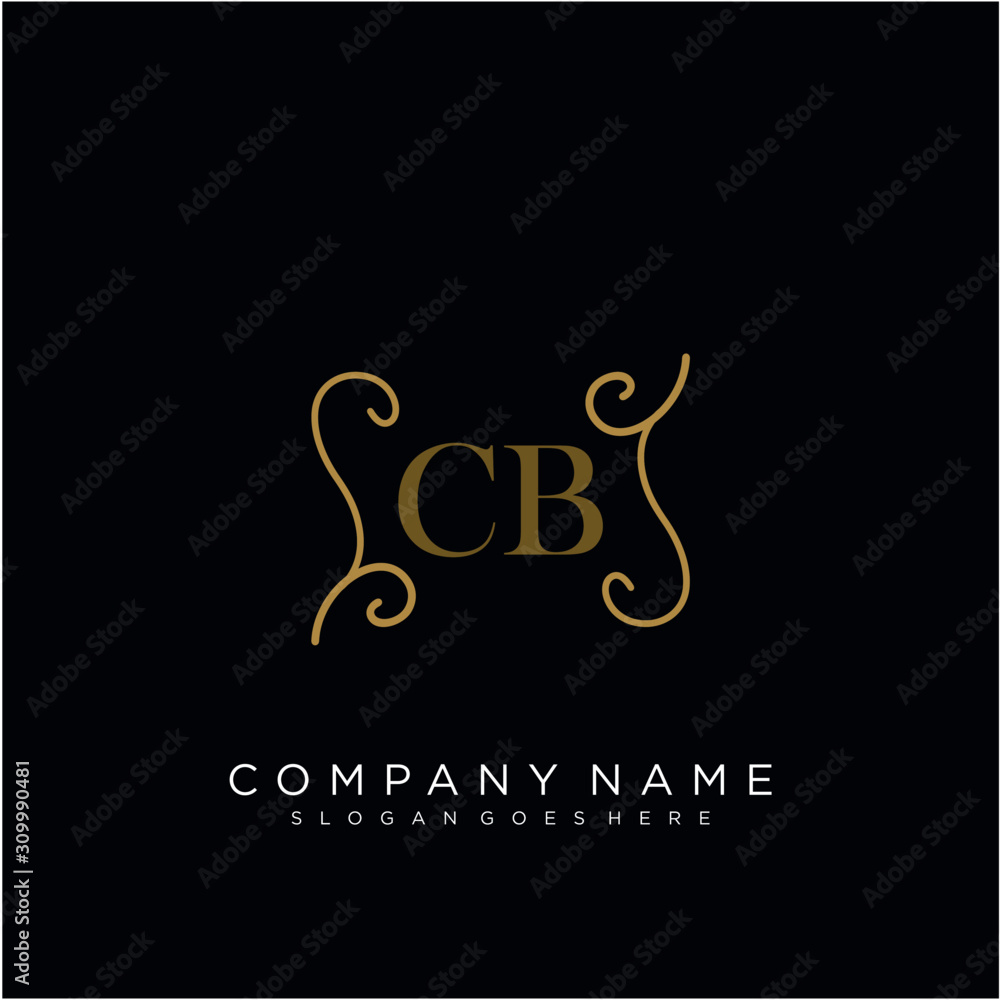 Initial letter CB logo luxury vector mark, gold color elegant classical