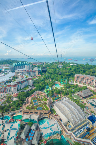 Singapore - May 25,2018: Sentosa view look from cable car