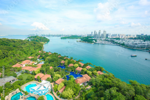 Canvas Print High view landscape harbour front Singapore