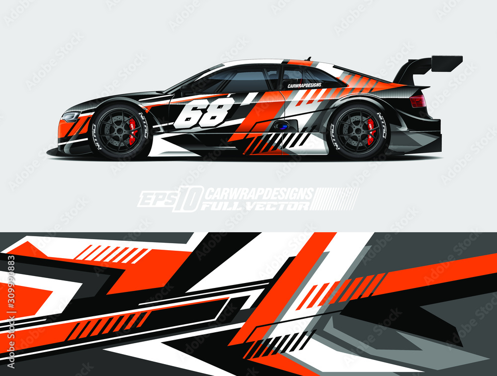 Racing car wrap design vector. Graphic abstract stripe racing background  kit designs for wrap vehicle, race car, rally, adventure and livery. Full  vector eps 10 Stock Vector | Adobe Stock