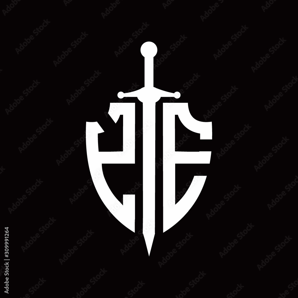 YE logo with shield shape and sword design template YE logo with shield shape and sword design template
