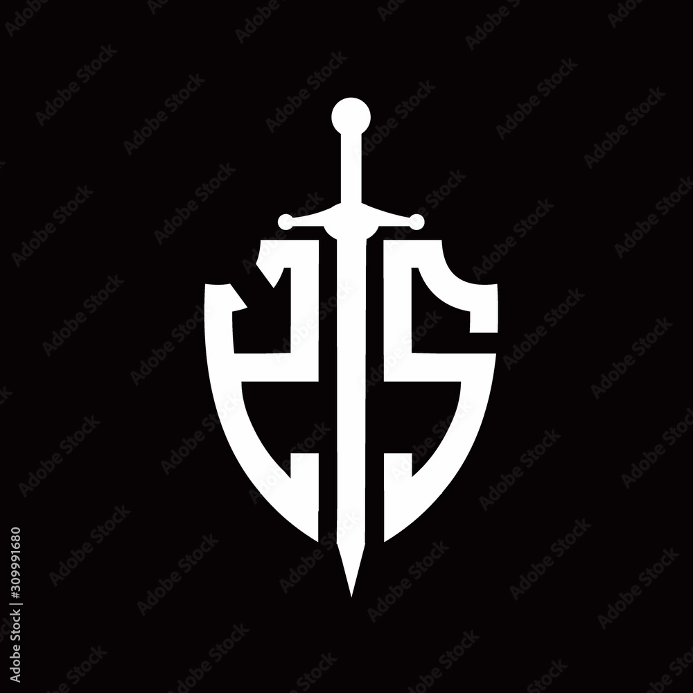 YS logo with shield shape and sword design template YS logo with shield shape and sword design template