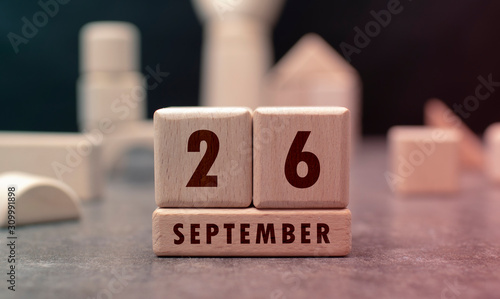 September 26 written with wooden blocks