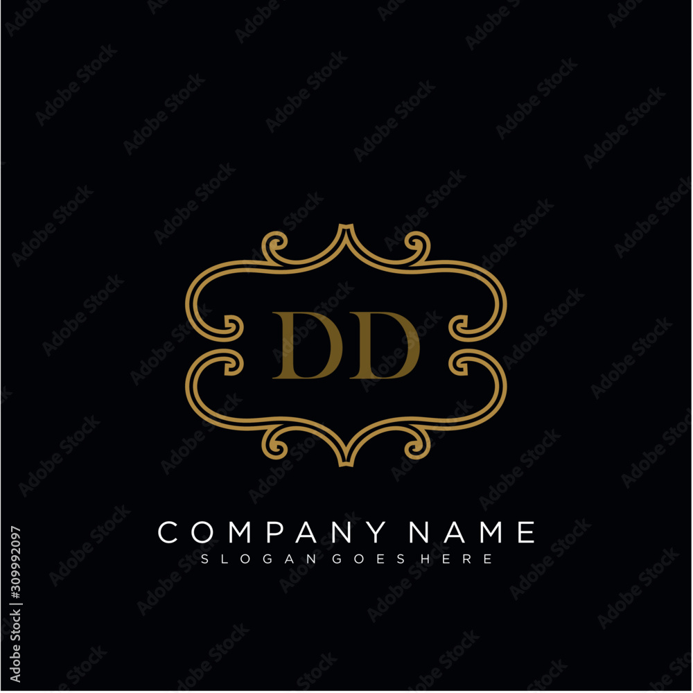 Initial letter DD logo luxury vector mark, gold color elegant classical