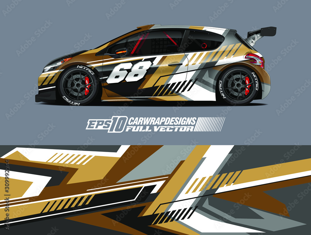 Racing car wrap design vector. Graphic abstract stripe racing background kit designs for wrap vehicle, race car, rally, adventure and livery. Full vector eps 10 Racing car wrap design vector. Graphic abstract stripe racing background kit designs for wrap vehicle, race car, rally, adventure and livery. Full vector eps 10