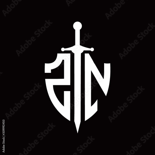 ZN logo with shield shape and sword design template