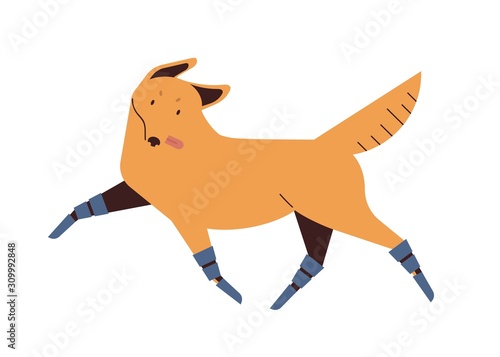 Dog with prosthetics legs flat vector illustration
