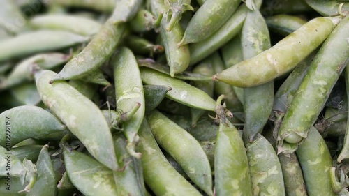 fresh green Peas on market