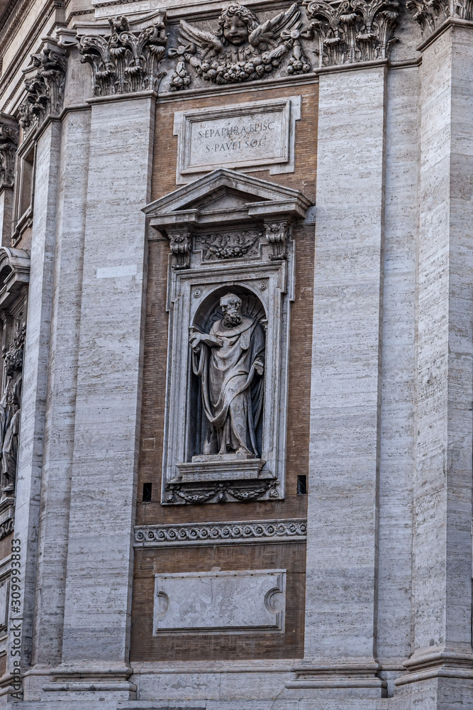 ROME, ITALY - DECEMBER 01, 2019:  Architectural detail on historical building, in Rome, Italy