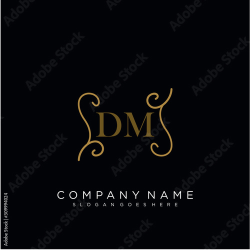 Initial letter DM logo luxury vector mark, gold color elegant classical