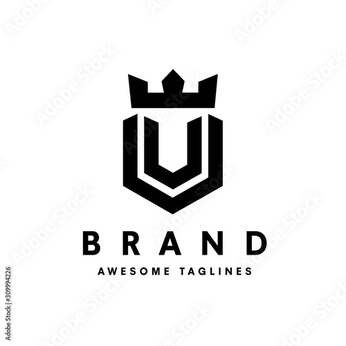 strong and simple initial letter u with king crown design vector illustration