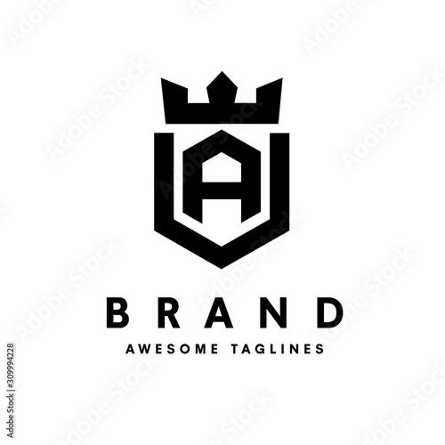 strong and simple initial letter a with king crown design vector illustration
