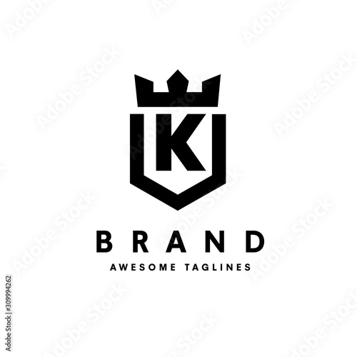 strong and simple initial letter k with king crown design vector illustration