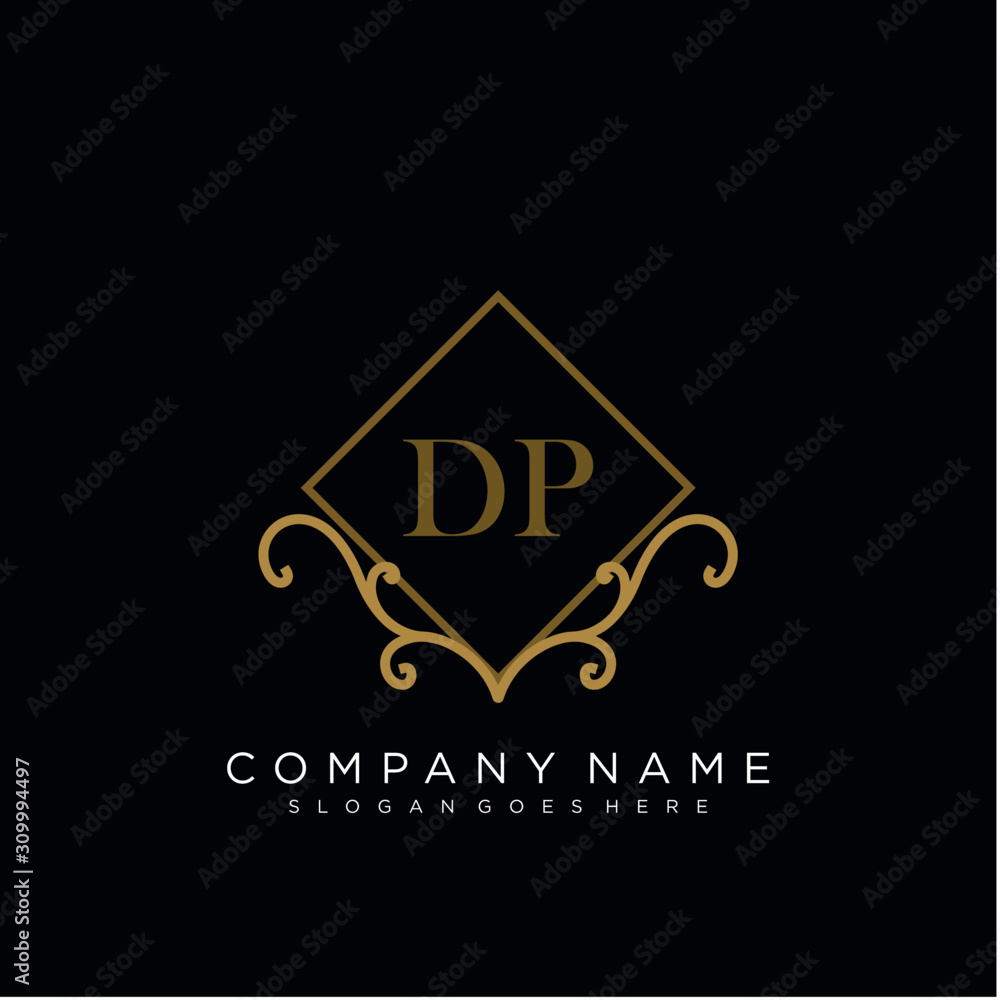 Initial letter DP logo luxury vector mark, gold color elegant classical