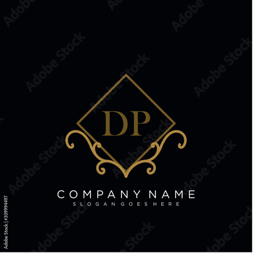 Initial letter DP logo luxury vector mark, gold color elegant classical