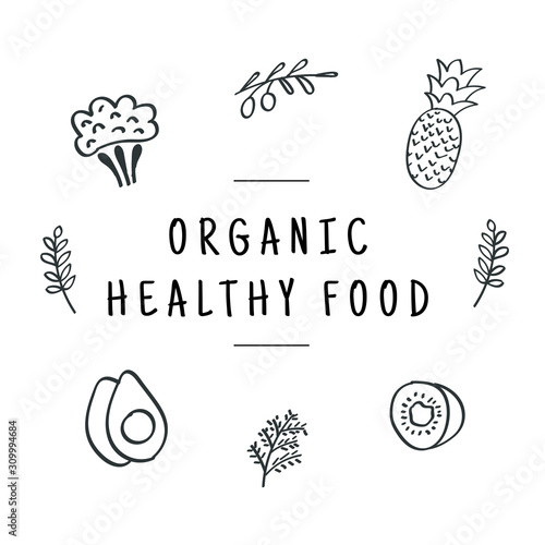 Fototapeta Organic healthy food. Healthy food line icon set. Vector