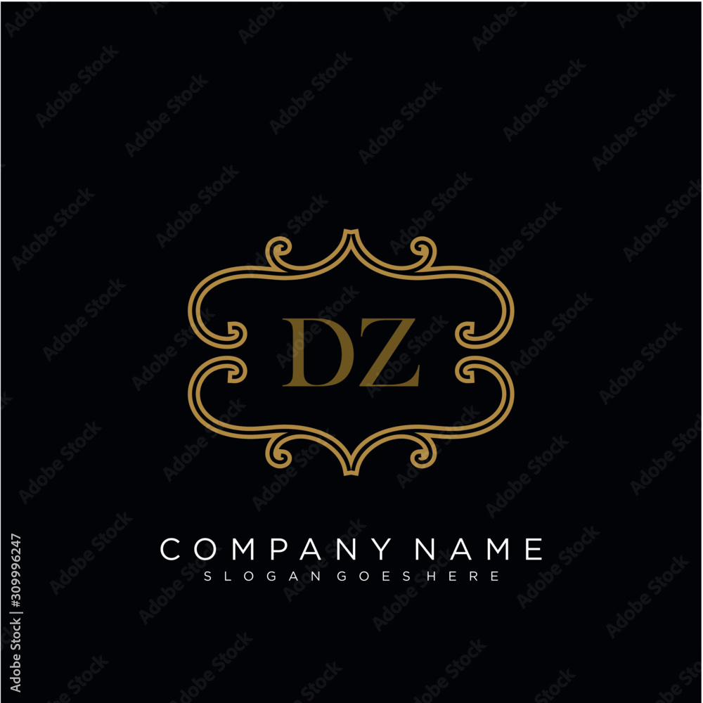Initial letter DZ logo luxury vector mark, gold color elegant classical