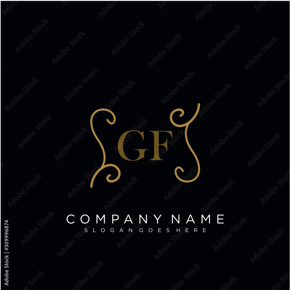  Initial letter GF logo luxury vector mark, gold color elegant classical 
