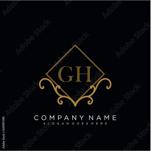  Initial letter GH logo luxury vector mark, gold color elegant classical 