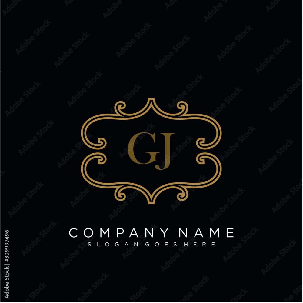  Initial letter GJ logo luxury vector mark, gold color elegant classical 