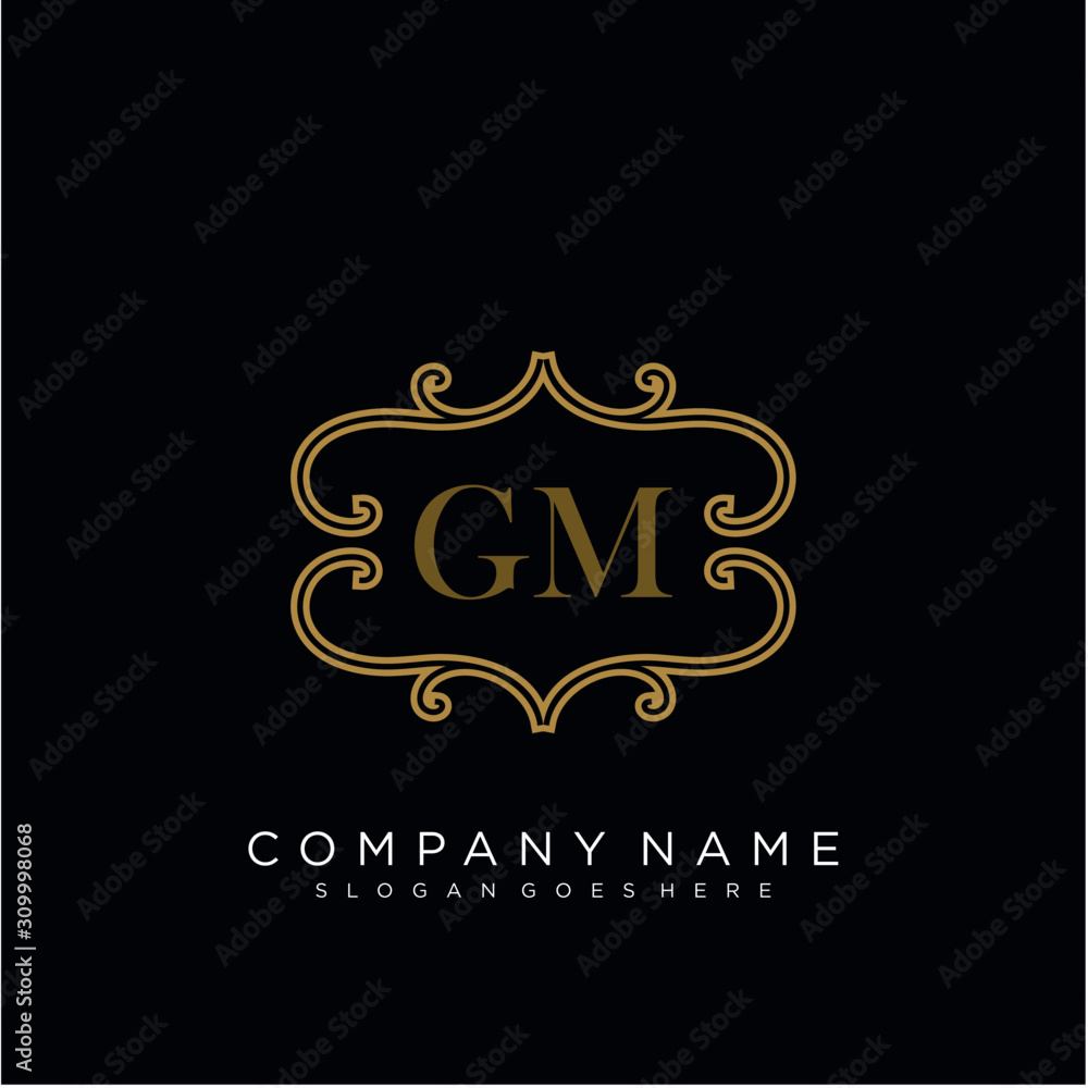  Initial letter GM logo luxury vector mark, gold color elegant classical 