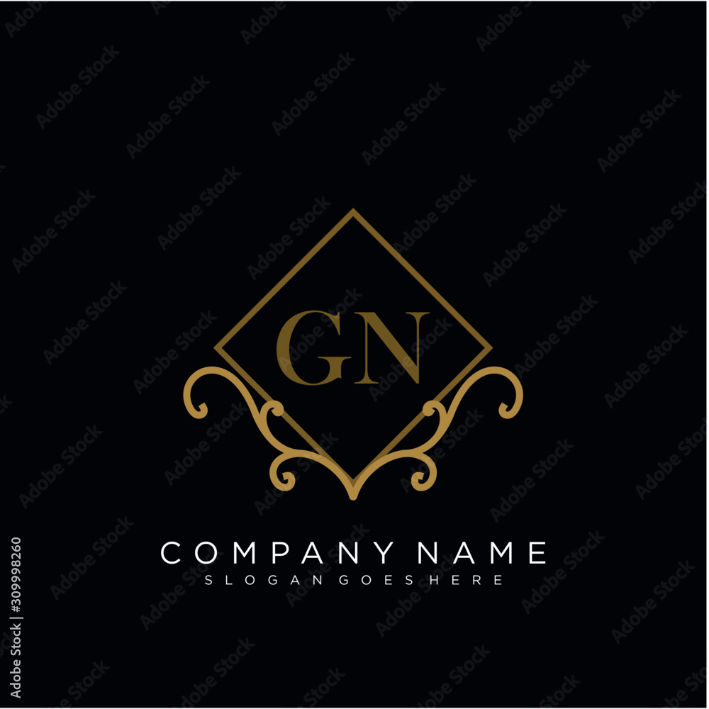  Initial letter GN logo luxury vector mark, gold color elegant classical 
