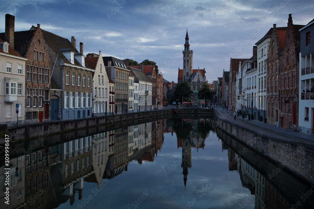 Evening in Bruges on a summer day, Midnight in Belgium (Brugge at Night)