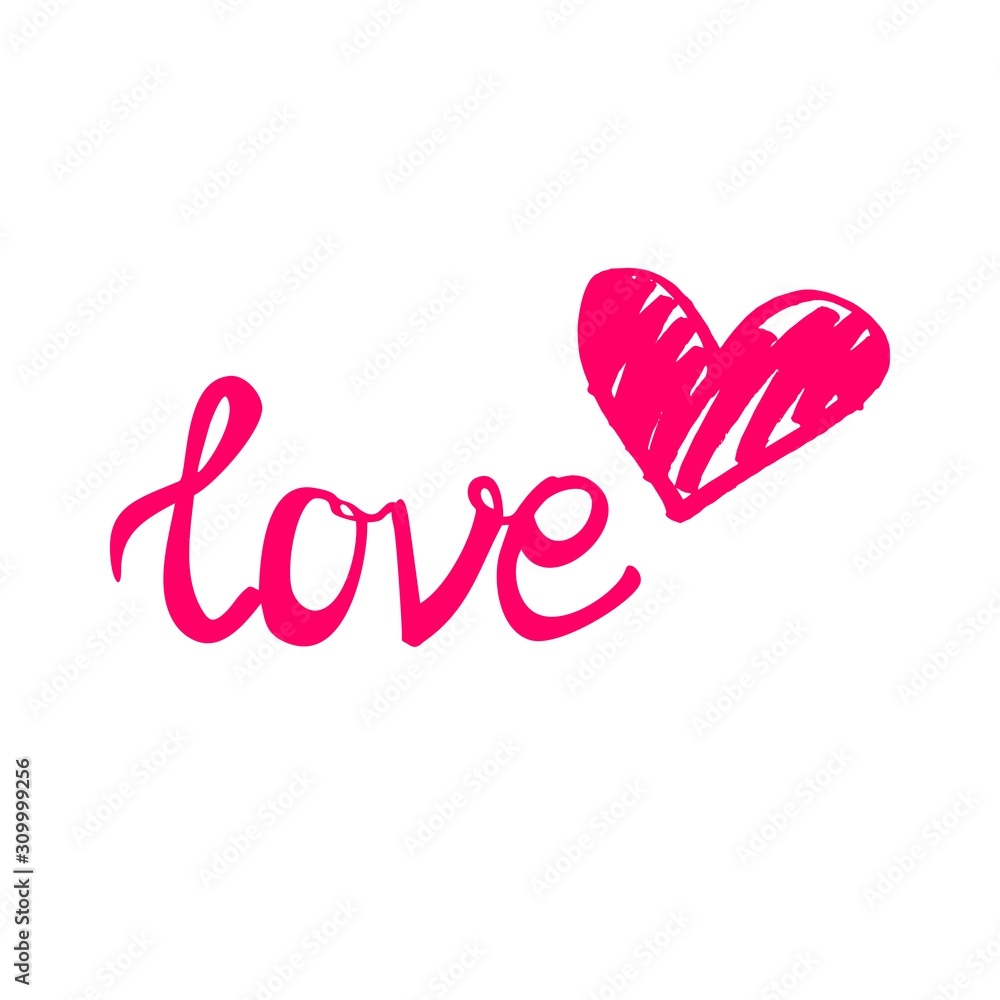 Pink love vector sign with heart isolated on white background Pink love vector sign with heart isolated on white background