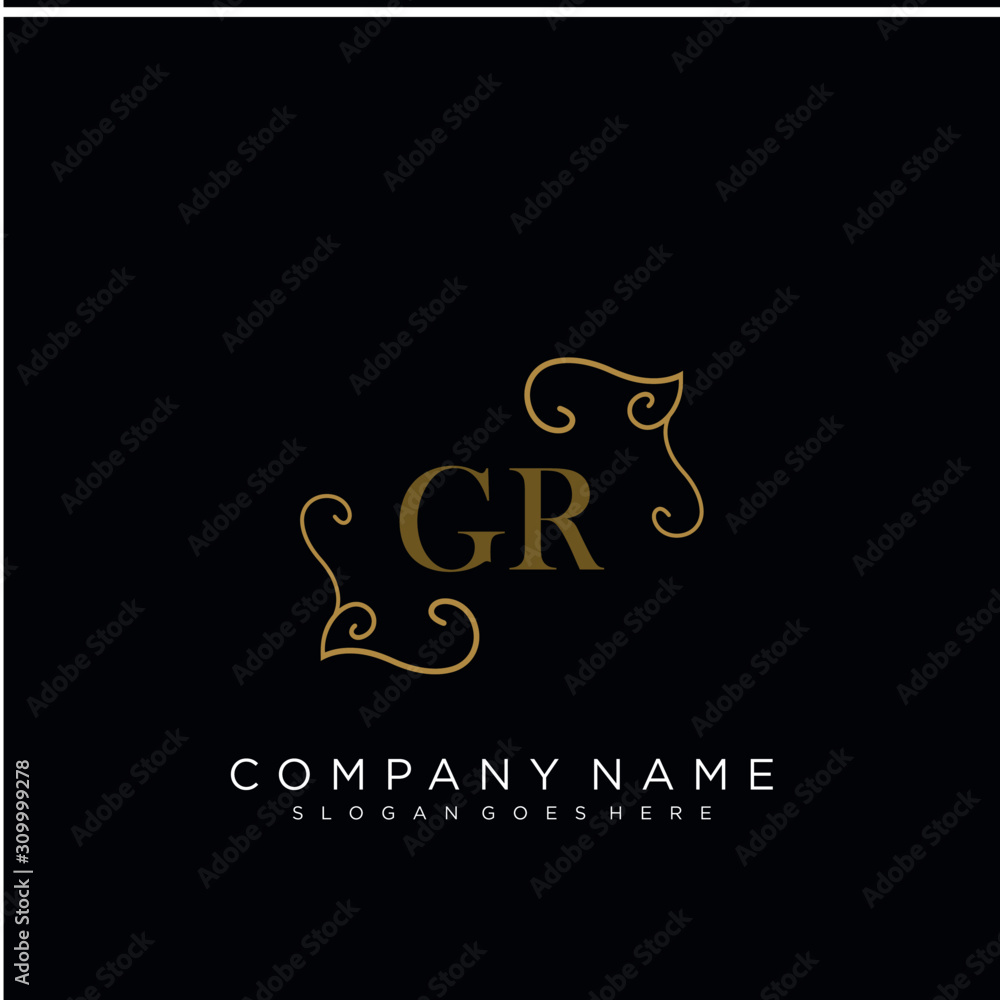  Initial letter GR logo luxury vector mark, gold color elegant classical 